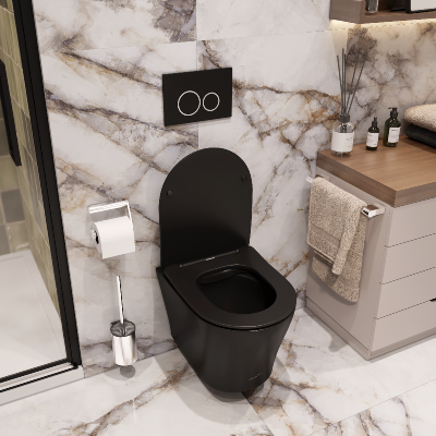 Унитаз ADIGE Aria MB подвесной безободковый черный матовый, ТЕРМООБЖИГ (не плёнка) CT9246 Ceruttispa (490х360х355) фото в интернет-магазине Русалия