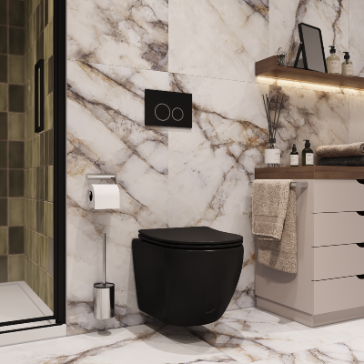 Унитаз TICINO Aria MB подвесной безободковый черный матовый, ТЕРМООБЖИГ (не плёнка) CT8918 Ceruttispa (485х365х350) фото в интернет-магазине Русалия