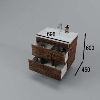 Тумба подвесная "Атлантика 70", Люкс старое дерево, PLUS + Умывальник Атлантик 70 фото в интернет-магазине Русалия