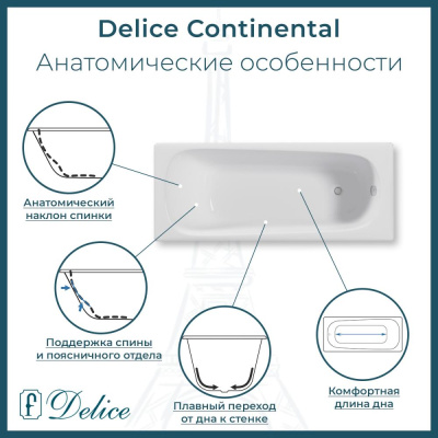 Ванна чугунная Delice Continental 160х70 с антискользящим покрытием DLR230626-AS фото в интернет-магазине Русалия