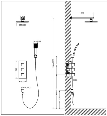 Душевая система встроенная с термостатом Timo Tetra-thermo черный (SX-0179/03SM) фото в интернет-магазине Русалия