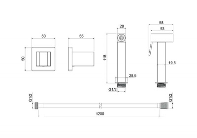 Гигиенический ручной душ со шлангом 120 см и держателем AQUATEK AQ2053CR фото в интернет-магазине Русалия