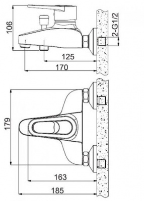 Смеситель для ванны Loop F6124182CP-01 Bravat фото в интернет-магазине Русалия
