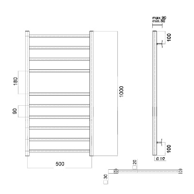 Водяной полотенцесушитель Квадро П10 500х1000 , золото глянец Domoterm фото в интернет-магазине Русалия