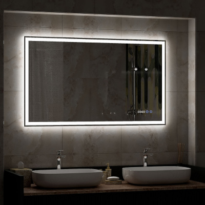 Зеркало с подсветкой Mercury 1200x700 часы, антизапотевание ЗЛП690 Continent фото в интернет-магазине Русалия