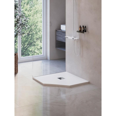 Каменный душевой поддон трапеция RGW ST/T-W Белый  800x800 фото в интернет-магазине Русалия