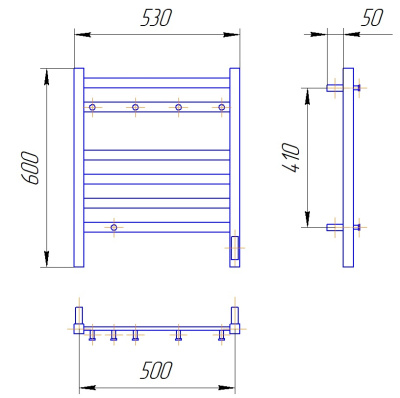 Полотенцесушитель электрический REFLEXION Ордос RXT106050BL 600x500 черный матовый, 5 крючков фото в интернет-магазине Русалия