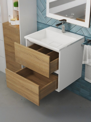 Тумба с раковиной Uperwood Barsa 50 см, раковина белая, подвесная тумба белая/дуб сонома 29830205646 фото в интернет-магазине Русалия