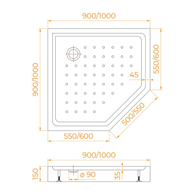 Душевой поддон трапеция RGW LUX/TN-TR (Литой экран) 900x900 фото в интернет-магазине Русалия