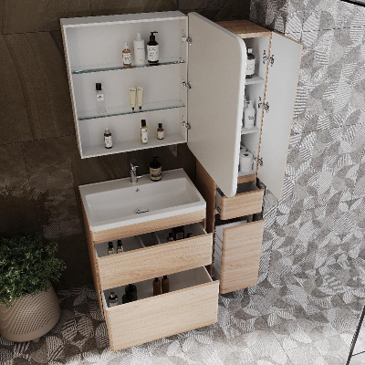 Тумба напольная "Атлантика 70", Люкс ясень перламутр, PLUS + Умывальник Атлантик 70 фото в интернет-магазине Русалия