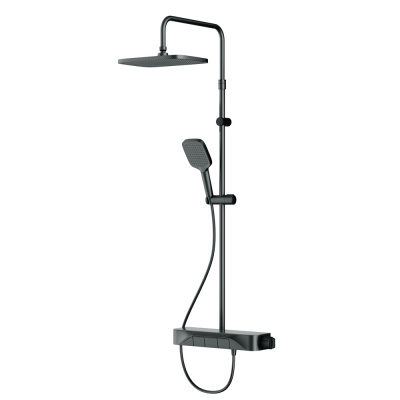 F078F222 Func, душ. система: см-ль-полка д/душа с ТМС: душ.штанга, верхн. душ квадр., ручн.душ, черн фото в интернет-магазине Русалия