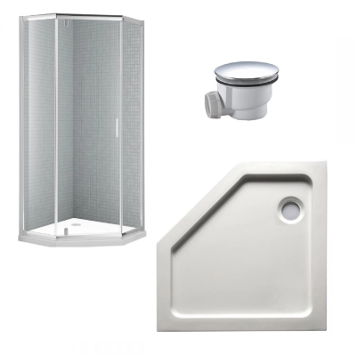 Душевой уголок С ПОДДОНОМ трапеция RUSH 3в1 PALM 100х100 PL1010set фото в интернет-магазине Русалия