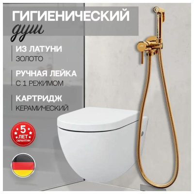 Гигиенический душ со смесителем встраиваемый Hansberge H3099GO, золото фото в интернет-магазине Русалия