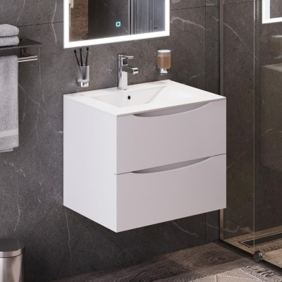 Тумба с раковиной подвесная 60см белая матовая BOND Cube T01605-S05W фото в интернет-магазине Русалия