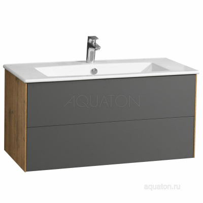 Тумба под раковину AQUATON Сохо 100 дуб веллингтон, графит софт 1A258201AJA00 фото в интернет-магазине Русалия