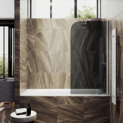 Распашная шторка для ванны поворотная на монопетле 60 см, стекло тонированное (графит), профиль хром матовый MGV-613-5 Maybah Glass фото в интернет-магазине Русалия