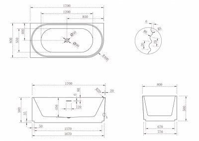 Акриловая ванна ABBER AB9438-1.7 L 170х80х58 см фото в интернет-магазине Русалия