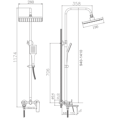 Душевая система Haiba (HB24533-3) фото в интернет-магазине Русалия