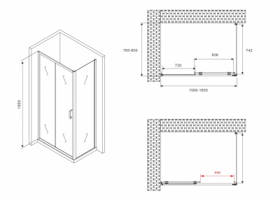 Душевой уголок ABBER Schwarzer Diamant AG30160B-S80B 80х160 прямоугольный, профиль черный, прозрачное стекло фото в интернет-магазине Русалия