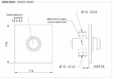 Кран порционный для душа Remer Tempor TE30Q фото в интернет-магазине Русалия