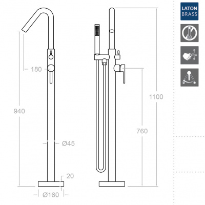 Напольный однорычажный смеситель для ванны DRAKO 338502S Ramon Soler фото в интернет-магазине Русалия