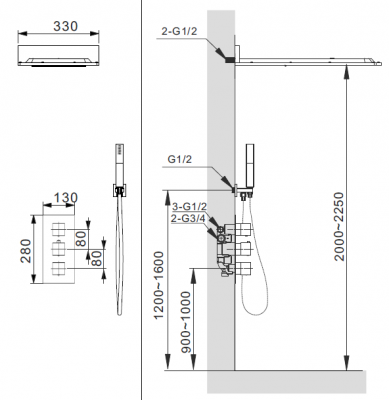 Встраиваемая душевая система с термостатом AltroBagno Cascata 040101 Cr AltroBagnoCascata040101Cr фото в интернет-магазине Русалия