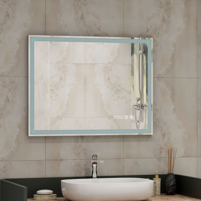 Зеркало с подсветкой Mercury 800x600 часы, антизапотевание ЗЛП819 Continent фото в интернет-магазине Русалия