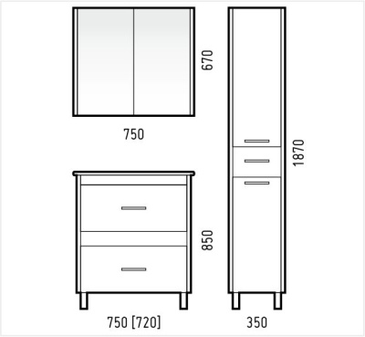 Зеркало-шкаф "Верона 75" универсальное, лайн Corozo фото в интернет-магазине Русалия