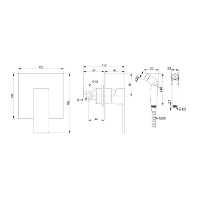 537510300 Gala Смеситель монтируемый в стену с гиг.душем, черный Damixa фото в интернет-магазине Русалия