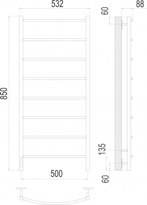 Электрический полотенцесушитель Классик П8 500х850 левый  4670078531377 Terminus фото в интернет-магазине Русалия