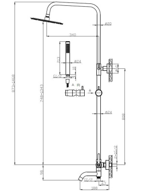 Душевая система со смесителем ESKO "Bangkok Gun metal" (ST250BGGM) фото в интернет-магазине Русалия