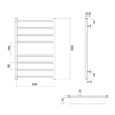 Водяной полотенцесушитель Квадро П8 500х800 , золото глянец Domoterm фото в интернет-магазине Русалия