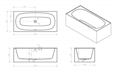Ванна из искусственного камня ABBER Blitz AS9501WL 180х85х60 см фото в интернет-магазине Русалия