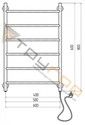Полотенцесушитель электрический ПЭК 5 80х40 ЛЕВЫЙ Тругор фото в интернет-магазине Русалия