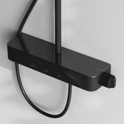 F078F222 Func, душ. система: см-ль-полка д/душа с ТМС: душ.штанга, верхн. душ квадр., ручн.душ, черн фото в интернет-магазине Русалия