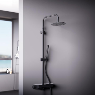 936750300 Scandinavian Pure душевая система с душевым ТМС смесителем полкой, чёрный фото в интернет-магазине Русалия