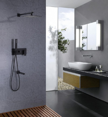 Душевая система ABBER Daheim AF8217B скрытого монтажа с изливом, черная матовая фото в интернет-магазине Русалия