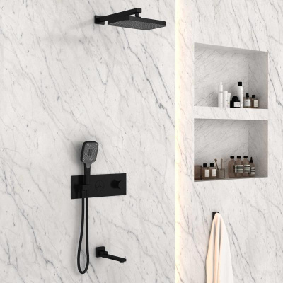 Душевой комплект VSFW-432T1MB встраиваемый, термостатический, 3 режима, черный Vincea фото в интернет-магазине Русалия