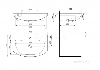 Раковина Santek Балтика 70 отверстие под смеситель 1WH207776 фото в интернет-магазине Русалия