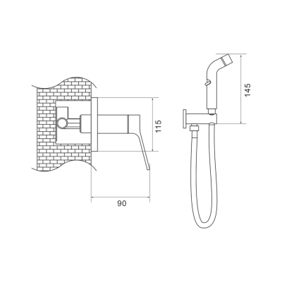 Гигиенический душ со смесителем Shevanik S4305T, оружейная сталь фото в интернет-магазине Русалия