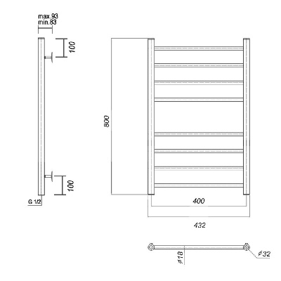 Водяной полотенцесушитель Медея П8 400х800, хром Domoterm фото в интернет-магазине Русалия