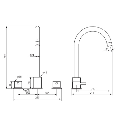 360200000 Scandinavian Pure Смеситель для умывальника, встраиваемый в столешницу, трёхсекционный, хр Damixa фото в интернет-магазине Русалия