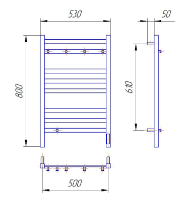 Полотенцесушитель электрический REFLEXION Ордос RXT108050BL 800x500 черный матовый, 5 крючков фото в интернет-магазине Русалия