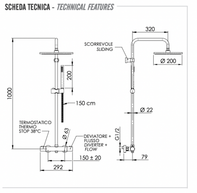 Душевая система термостатическая Remer EQ32X7MMM20BG, золото брашированное фото в интернет-магазине Русалия