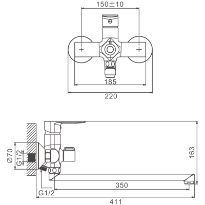 Смеситель для ванны BELZ B678 с аксессуарами, длинный излив (B22678) фото в интернет-магазине Русалия