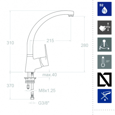 Смеситель высокий для кухни однорычажный TITANIUM 180601 Ramon Soler фото в интернет-магазине Русалия