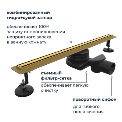 Душевой трап RGW SDR-54Gb 600мм золото BRUSH фото в интернет-магазине Русалия