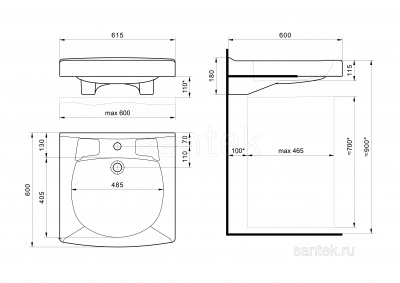 Раковина Santek Пилот 60 отверстие под смеситель 1WH301971 фото в интернет-магазине Русалия