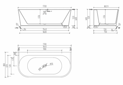 Акриловая ванна ABBER AB9276 170х80х60 см фото в интернет-магазине Русалия