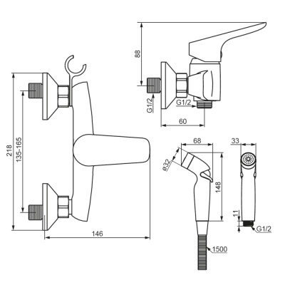 778000300 Jupiter смеситель с гигиеническим душем, чёрный Damixa фото в интернет-магазине Русалия